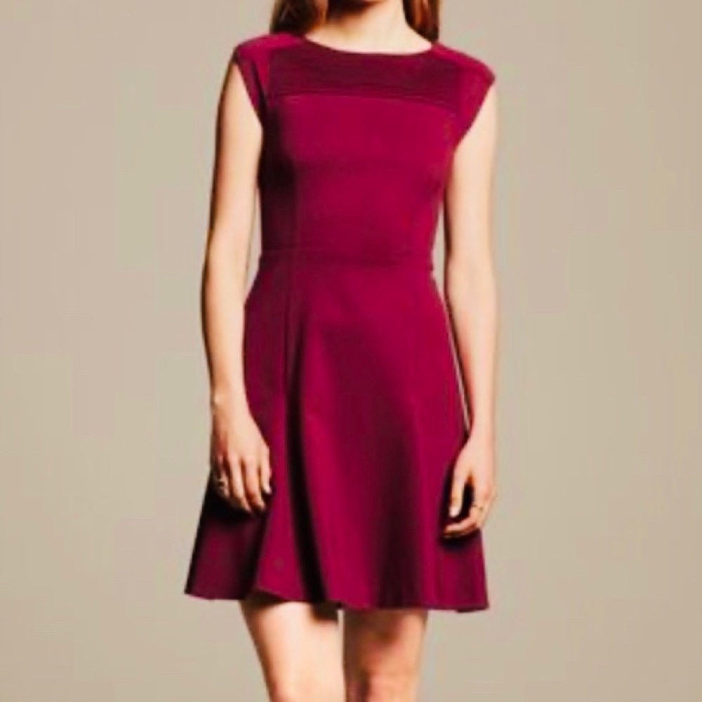 Banana Republic Red Pintuck Ponte Fit&Flare Dress